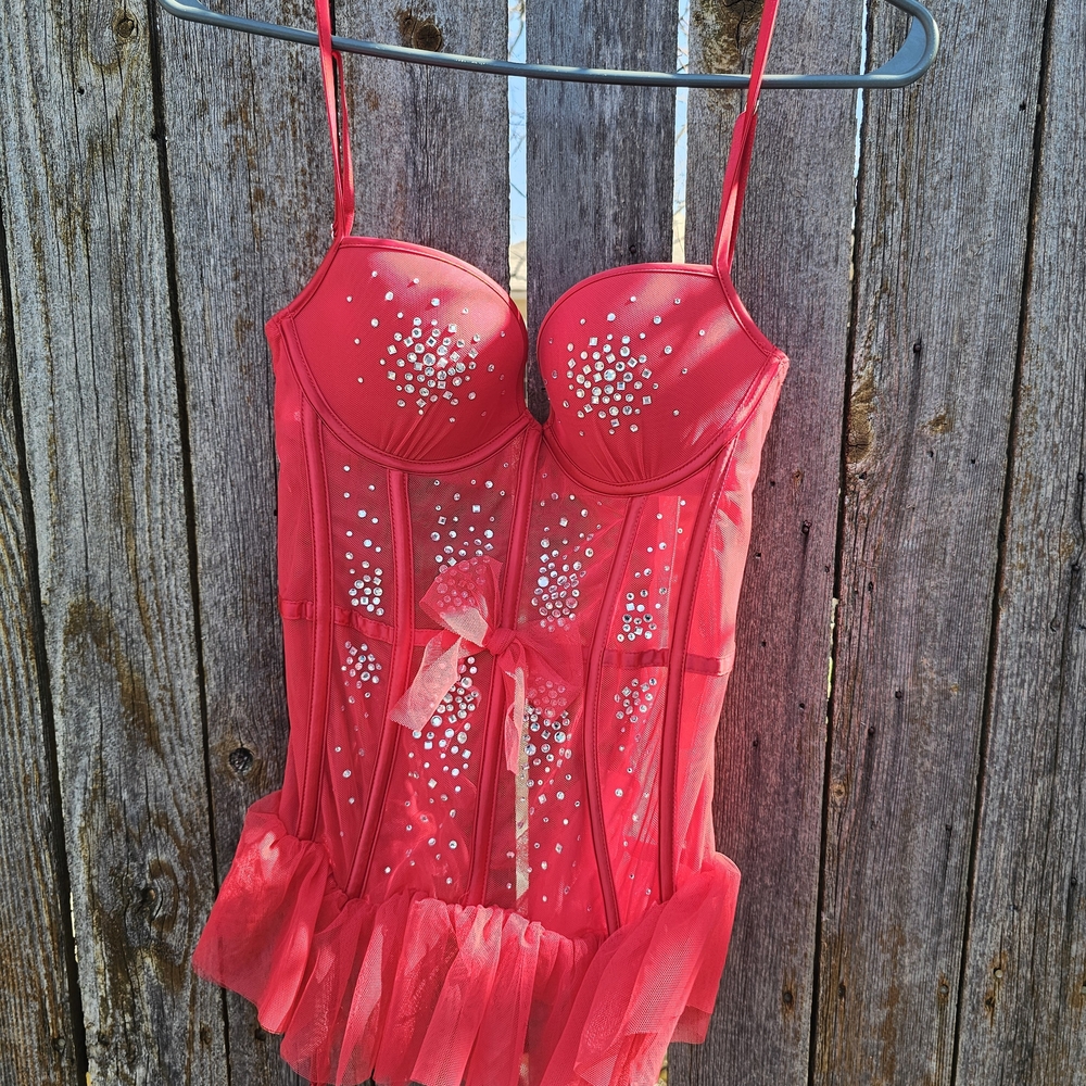 Victoria's Secret Red Chemise with Rhinestone Details